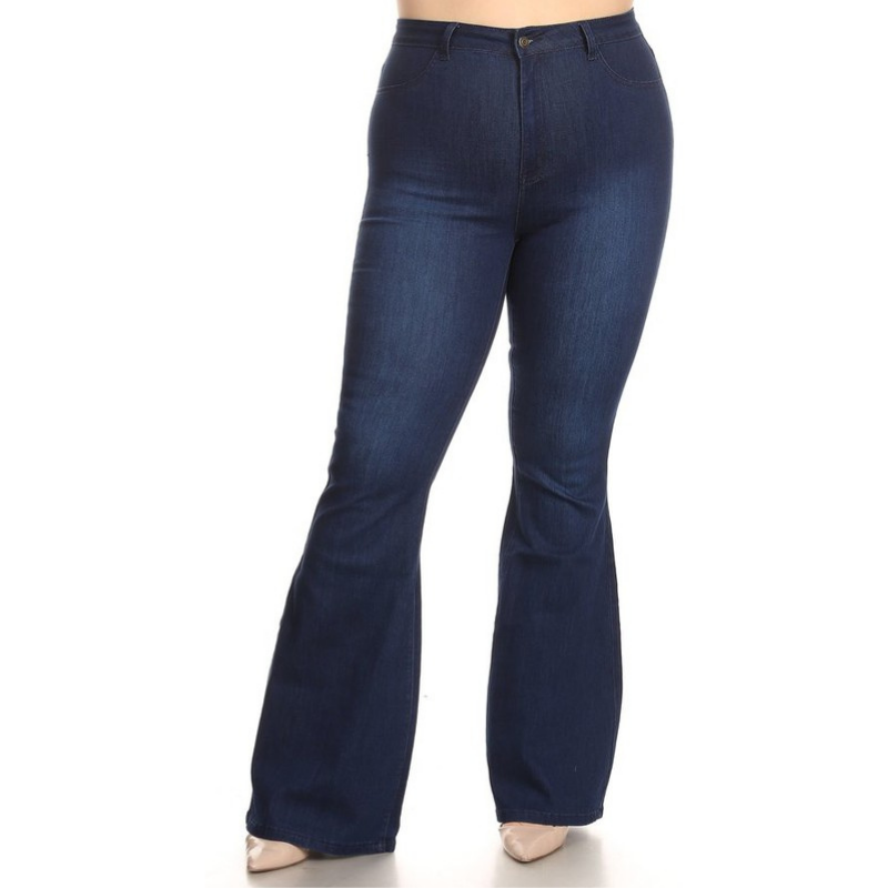 Stretchy Dark Wash Flare Jeans with button closure 